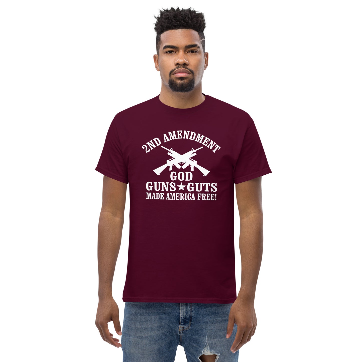 2nd Amendment God Guns and Guts made America free Mens T-shirt