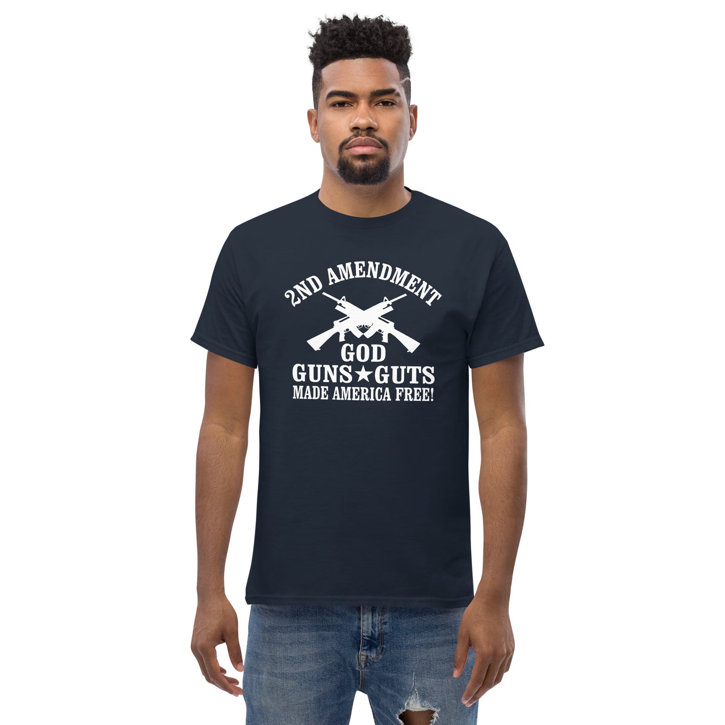 2nd Amendment God Guns and Guts made America free Mens T-shirt