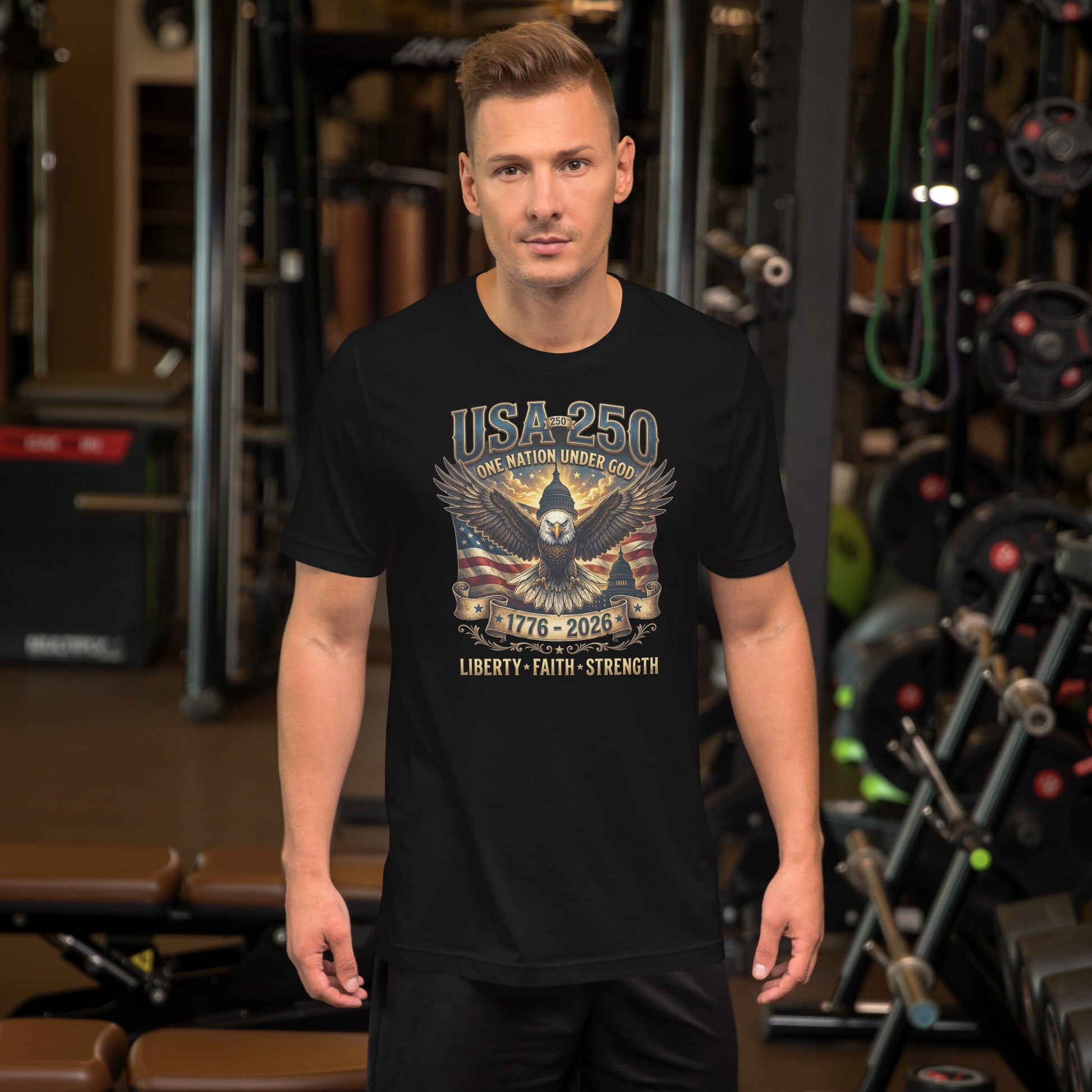 Liberty Faith Strength 250 USA Unisex t-shirt Black