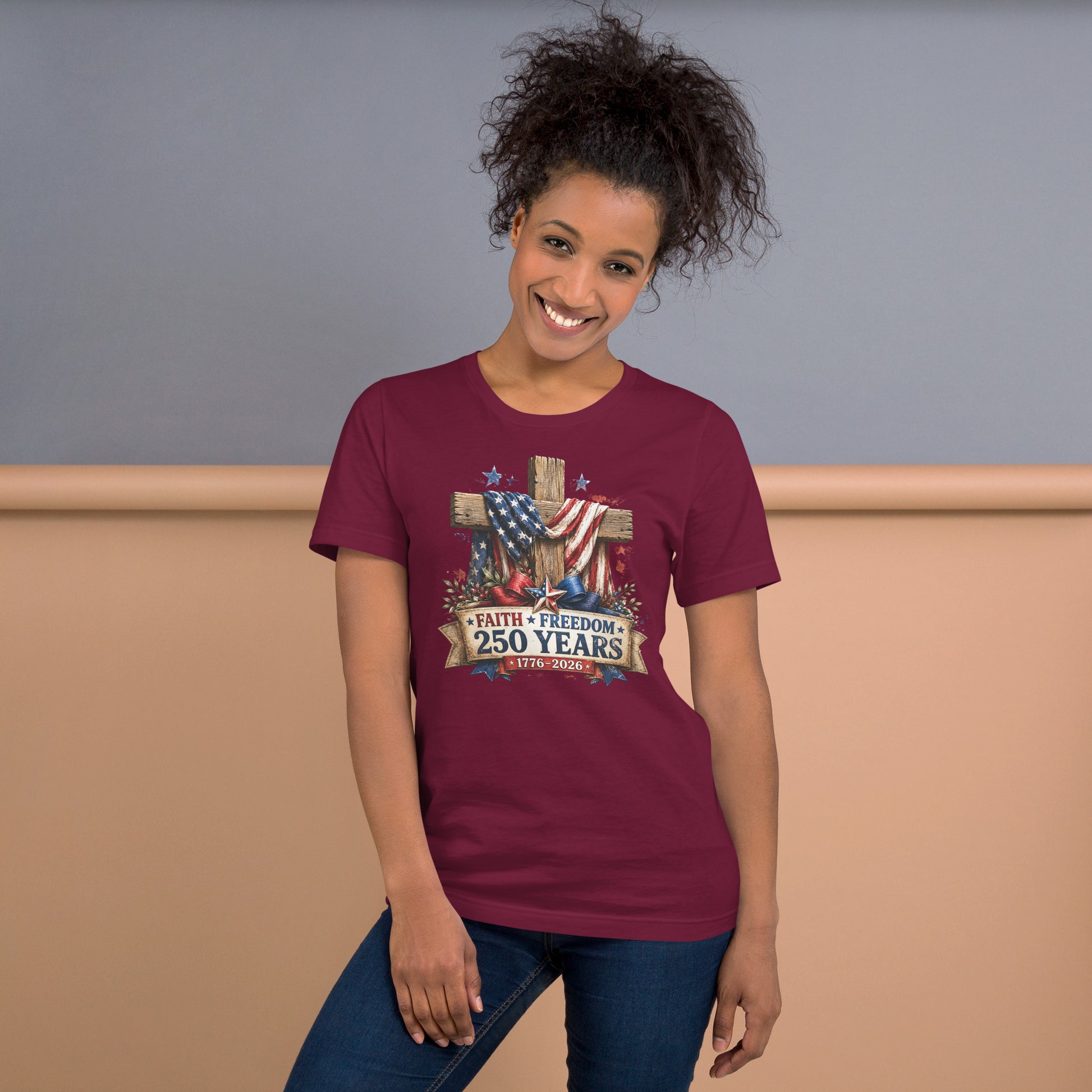 Faith Freedom 250 Unisex t-shirt Maroon