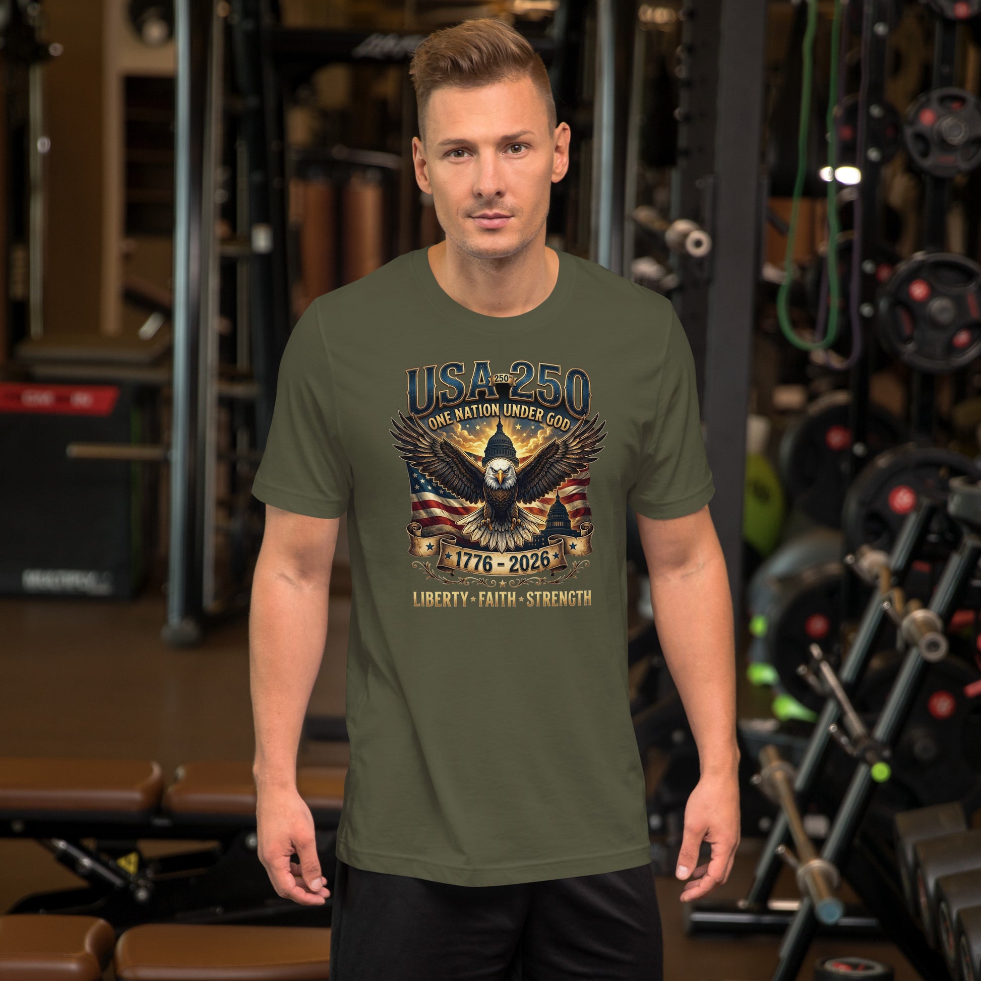 Liberty Faith Strength 250 USA Unisex t-shirt Military Green