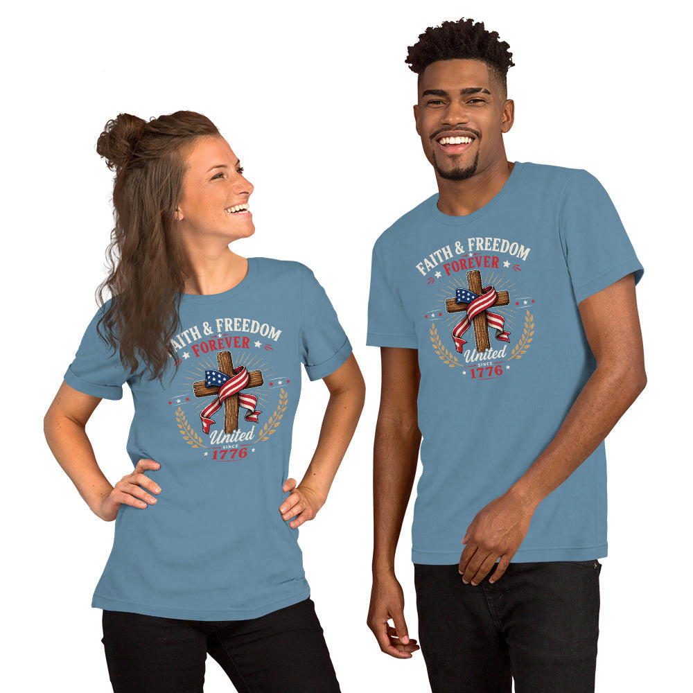 Christian Patriotic Cross - Unisex t-shirt Steel Blue