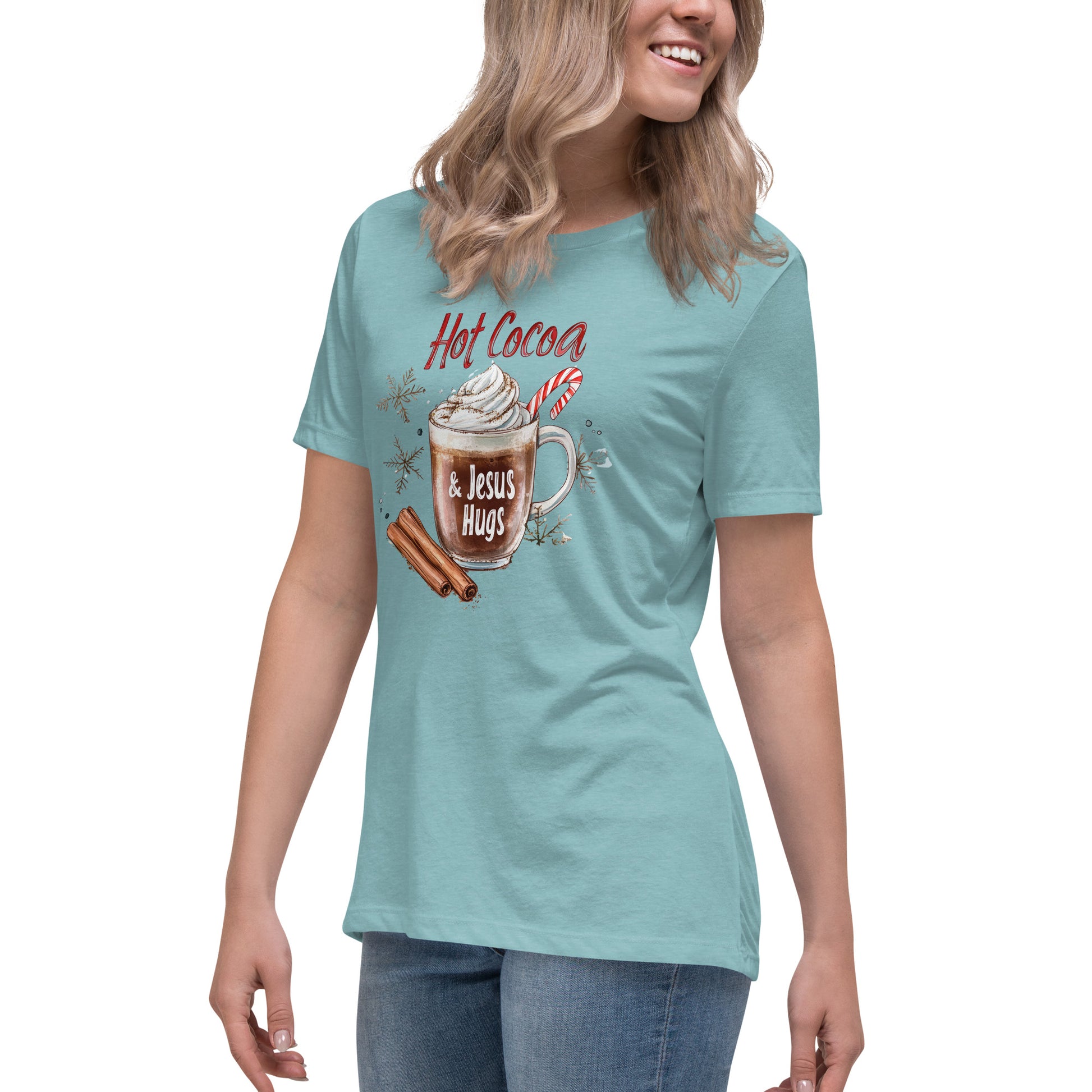Hot Cocoa and Jesus Hugs - Women's T-Shirt Heather Blue Lagoon